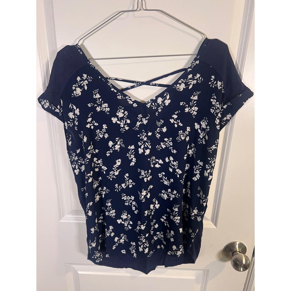 Fortune + Ivy Womens Top Strappy Floral Mixed Media Navy Blue‎ Size S